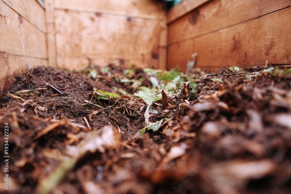 Fototapeta premium Compost Bin Interior Showing Organic Waste in Process