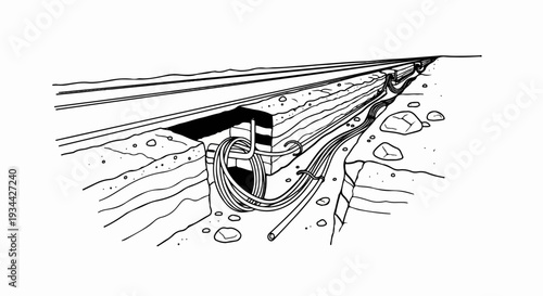 Cross-section illustration of underground infrastructure with conduits and pipes
