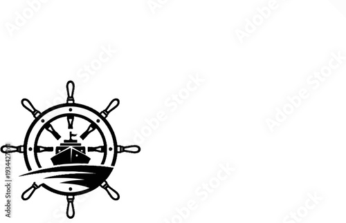 Nautical ship wheel with a vessel graphic
