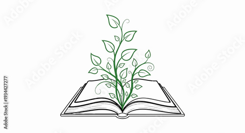 Open book with green leaves growing from its pages