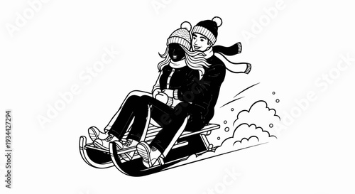 Couple enjoying a winter sled ride