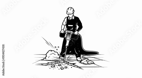 Person in hard hat operating jackhammer to break concrete