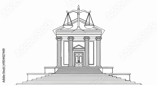 Classic building with columns, steps, and balanced scales on top