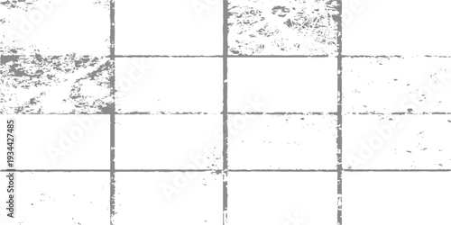 Minimalist black and white grid overlay, vintage 3x3 contact sheet frame with distressed texture and thin ink lines