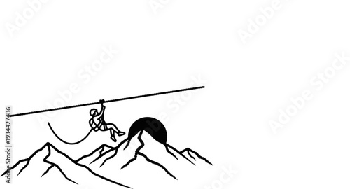 Person ziplining across mountains at sunset