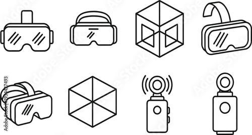 Virtual Reality VR Headsets & Controllers Icons, Flat Design Vector Illustration
