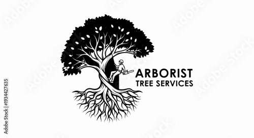 Silhouette of a tree with a person using a chainsaw on its branches