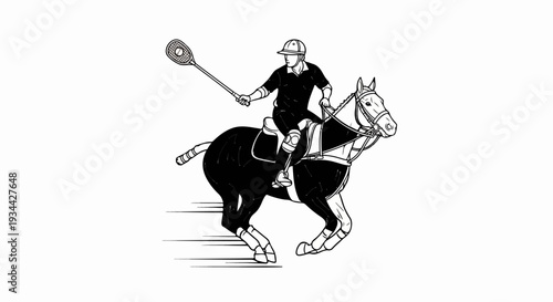 Polo player on a galloping horse, holding a mallet