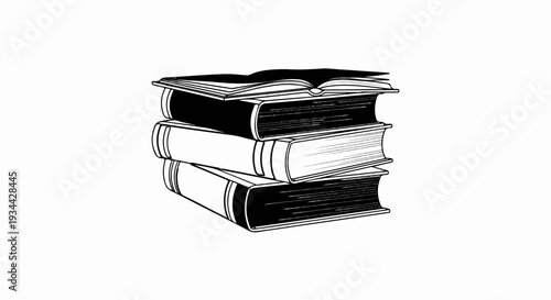 A stack of three open and closed books, one open on top