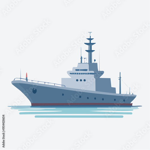 Naval Ship Sailing on Calm Water Editorial Illustration