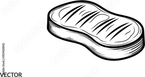 A hand-drawn black and white illustration of a raw steak