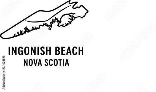 Stylized outline of a coastline above text identifying a location