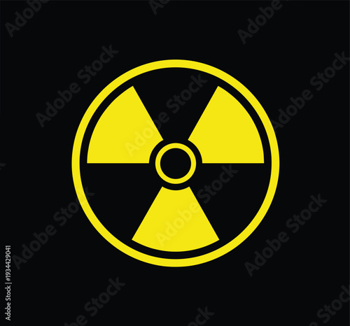 Yellow nuclear radiation symbol on black background, representing global conflict and nuclear threat.