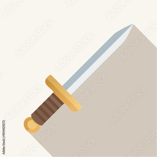 Flat design illustration of a single-edged sword casting a long shadow