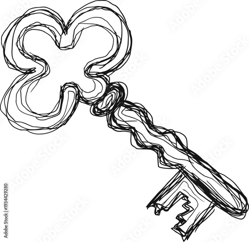 vintage skeleton key sketch old fashioned antique key with intricate details hand drawn classic metal key illustration