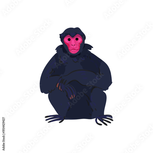 Vector illustration of a dark blue monkey sitting.