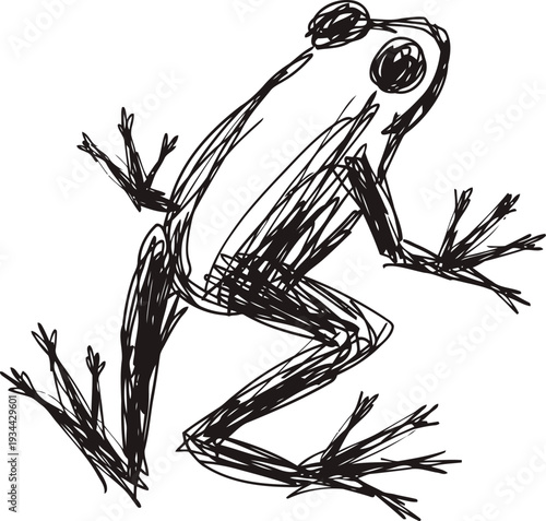 abstract frog sketch in black ink with rough and expressive lines minimalistic amphibian drawing art