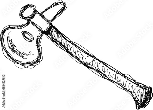 hand drawn vintage axe sketch old fashioned timber tool with wooden handle and metal head rustic equipment doodle