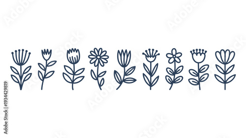 A delightful set of various minimalist line art flower illustrations, ideal for natural and decorative designs.