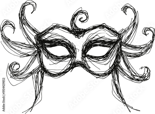 Ornate masquerade mask with swirling decorative patterns and eye holes for costume and carnival