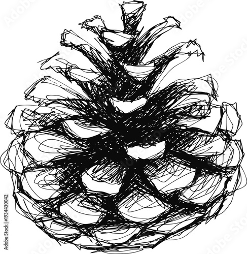 Abstract pine cone illustration with scribble sketch design, nature botanical plant element