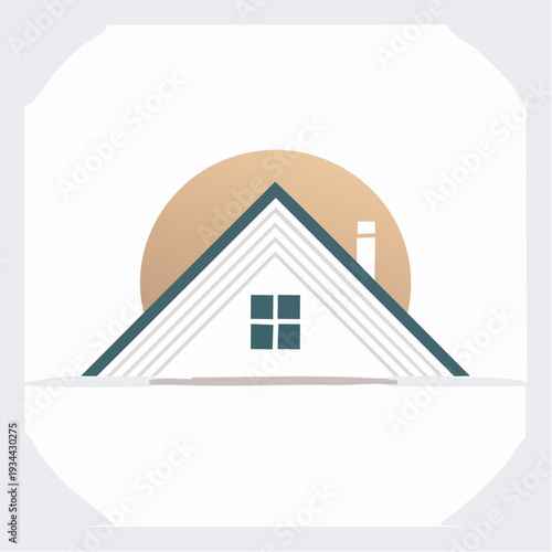 Stylized icon merging a house roof and open book, symbolizing home, education, and knowledge under a sun
