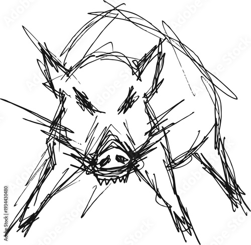 Aggressive wild boar sketch with sharp lines and dynamic posture