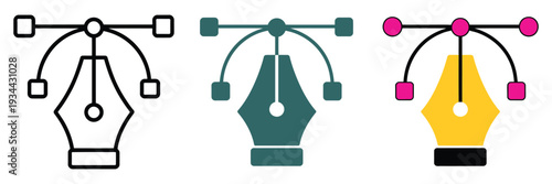 Curvature tool icon graphic design and designer symbols, pen tool vector sign set with editable stroke linear icons, isolated on white background for software, and design interface use