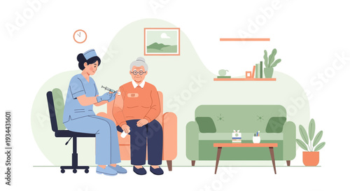Nurse Administering Vaccine to Senior Patient at Home