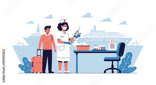 Nurse Administering Vaccine to Traveler Before Cruise Trip