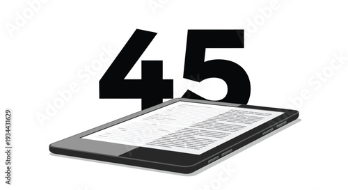 Ereader device displaying text on screen with large number 45
