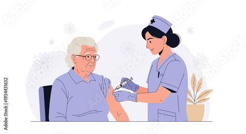 Nurse Administering Vaccine to Senior Woman