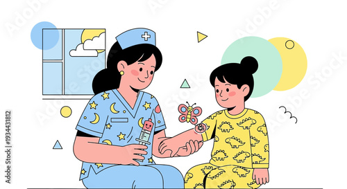 Nurse Administers Injection to Child, Medical Care, Childhood Illness, Healthcare Concept