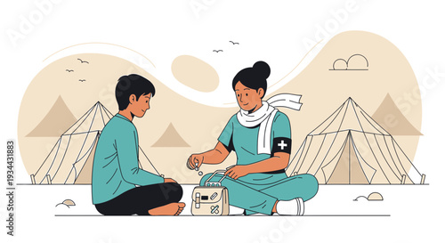 Nurse Administers Medication to Child in Refugee Camp