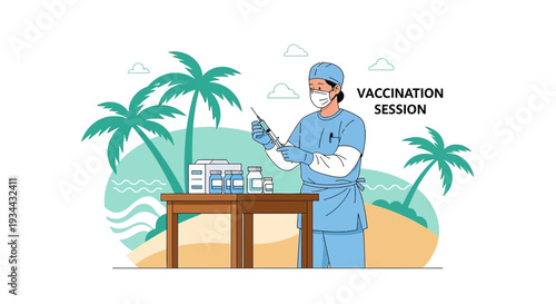 Nurse Giving Injection on Tropical Beach Vacation - Vaccination Session