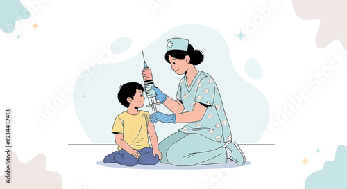 Nurse Giving Injection to Child Patient for Vaccination or Medical Treatment