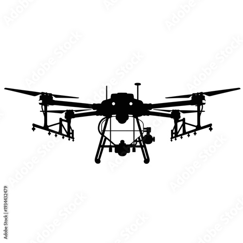 Silhouette of an Agricultural Drone with Crop Spraying Tank, Smart Farming Technology Concept