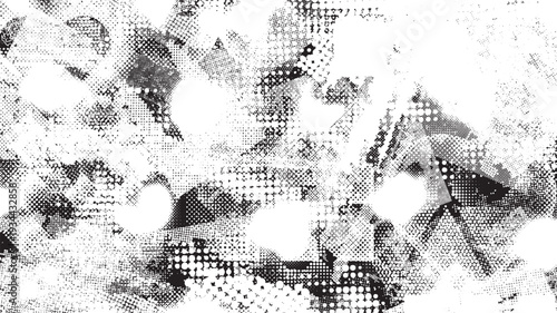 Glitch distorted grungy isolated layers . Design element for brochure, social media, posters, flyers. Overlay texture.Textured banner with Distress effect .Vector halftone dots . Screen print texture