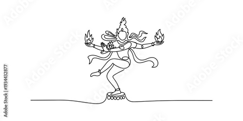 A continuous line art depiction of lord shiva as nataraja performing the cosmic dance Vector, illustration