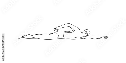 A black and white line illustration of a swimmer performing the front crawl stroke Vector, illustration