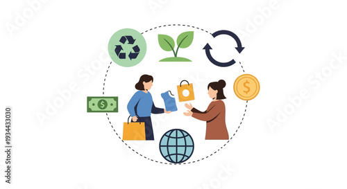 Circular Economy, Sustainable Fashion, and Eco-Friendly Commerce Illustration
