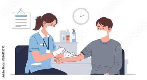 Nurse Performing Blood Draw on Patient in Medical Clinic