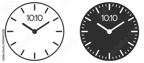 Analog Wall Clock Face Icon Set, Monochrome Timer Symbol Vector Illustration for App, Website and Print Design