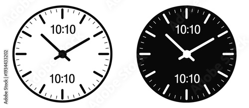 Analog Wall Clock Face Icon Set, Monochrome Timer Symbol Vector Illustration for App, Website and Print Design