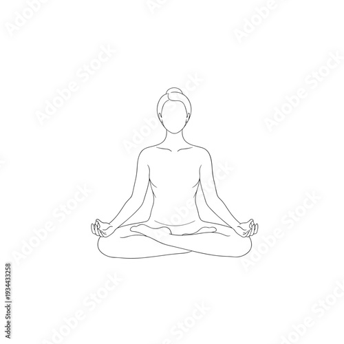 Minimalist line art illustration of a person meditating in a lotus pose with hands in Gyan Mudra