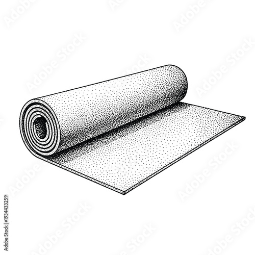 Rolled up yoga mat illustration with stippling texture, isolated on white background