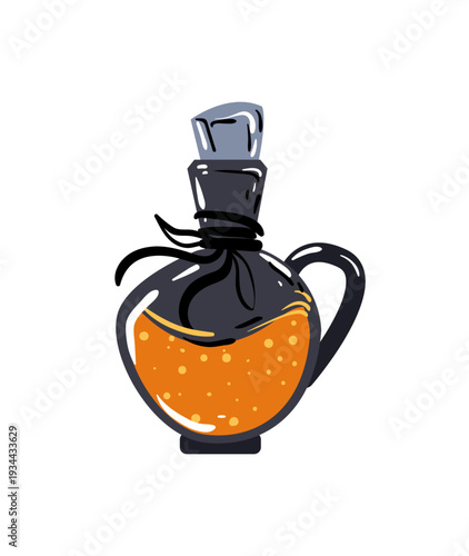 Vector illustration of an ornate orange potion bottle.