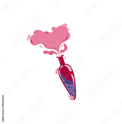 Vector illustration of a potion bottle with pink smoke.
