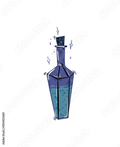 Vector illustration of a dark blue potion bottle.