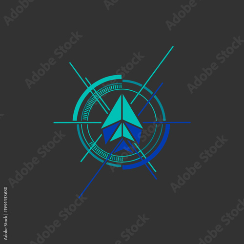 Abstract futuristic target with a geometric paper airplane in the center.